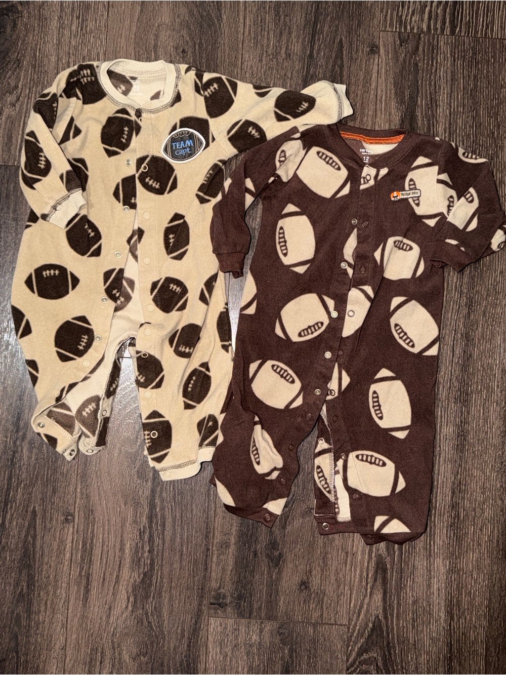 Carter’s Baby Boy Football Fleece Sleepers 12M 2 Piece Bundle